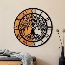 Wallity Reloj de pared decorativo de madera Nogal y Negro